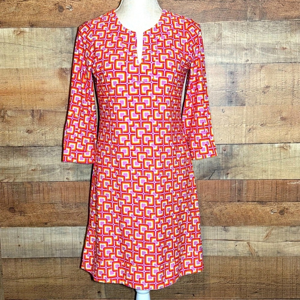 Jude Connally Megan Pink/Orange Geometric Print Tunic Dress Size Small